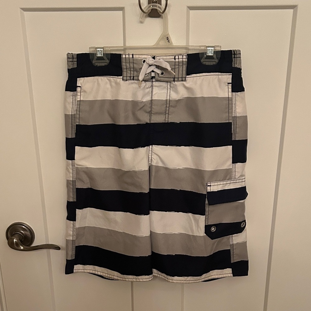 Joe Fresh Kids Swim Trunks - Navy, White and Gray Stripes